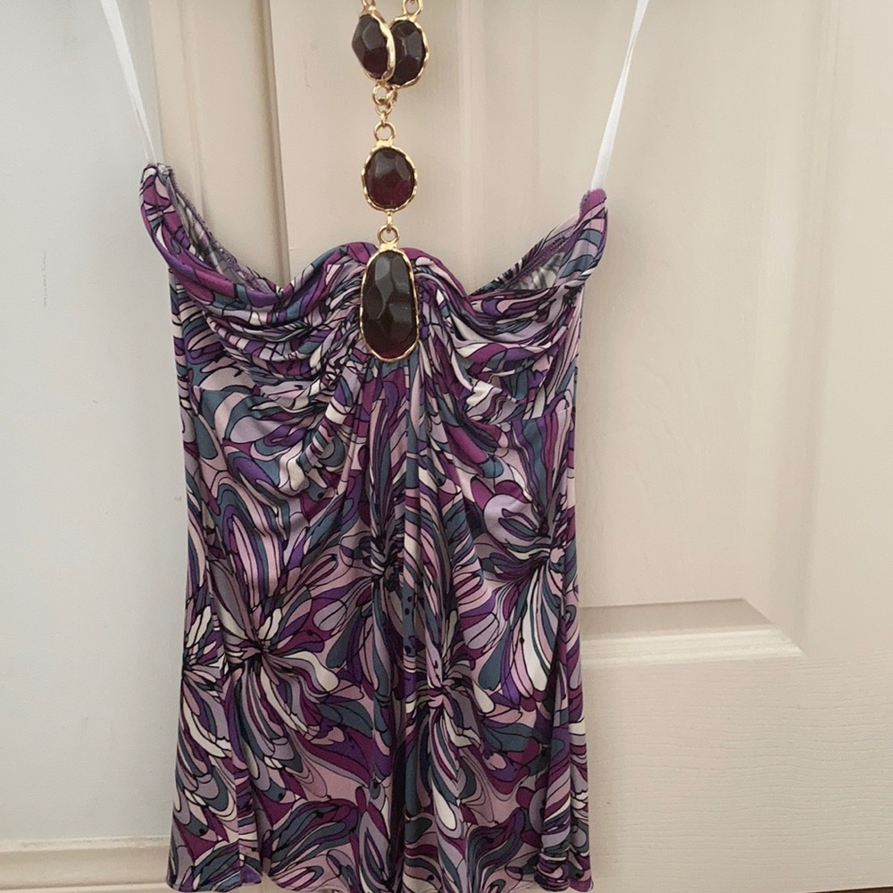 SKY brand Silk halter top with purple stones XS